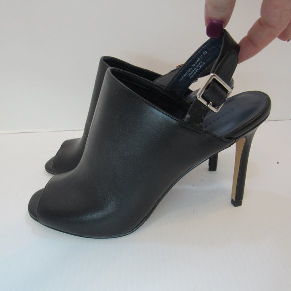 Charles & Keith Black Sling Back Peep Toe Stiletto Heels - Picture 3 of 12